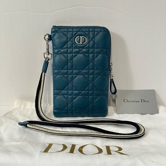 Dior Cannage Caro Multifunction Pouch w/ Wallet Teal Cell phone Pouch Wallet - Picture 5 of 10